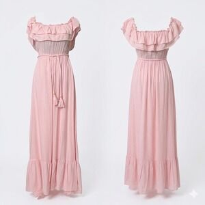 Dress Day Pink Maxi Dress Small Off Shoulder Boho Cottagecore Romantic Festival